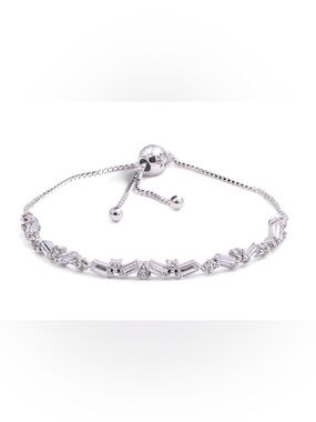 Pandora Sterling Silver Slider Bracelet with Clear Baguette and Round Stones